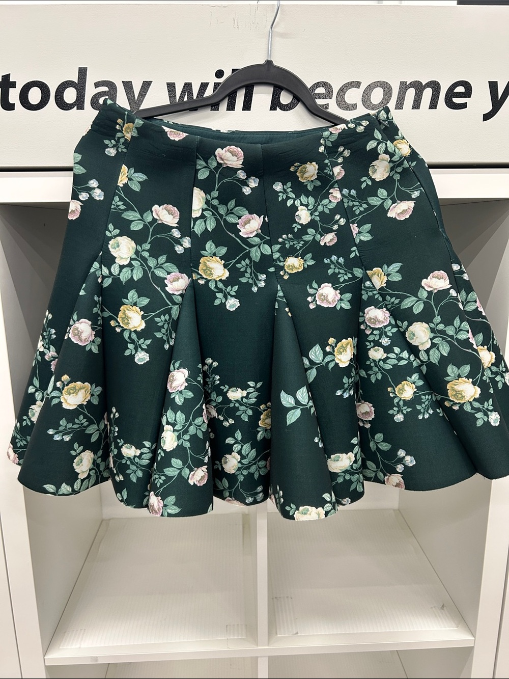 LC Lauren Conrad Forest Green Floral Skater Skirt